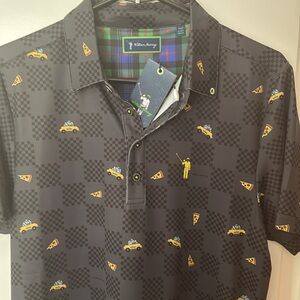 NEW W TAGS-WILLIAM MURRAY FULL FARE POLO BLACK NYC theme golf shirt sz sm